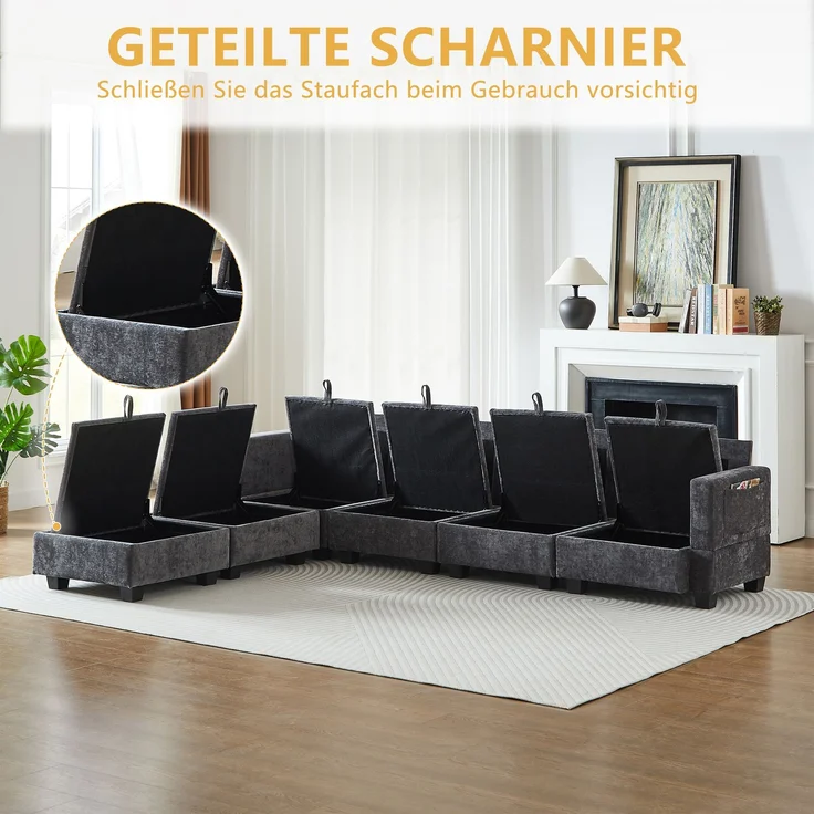 EINHOM Modulares Chenille-Sofa, Ecksofas für das Wohnzimmer U-förmiges Ecksofa mit Stauraum-Ottomane, 6-Sitzer-Ecksofas mit Chaiselongue – Bild 4