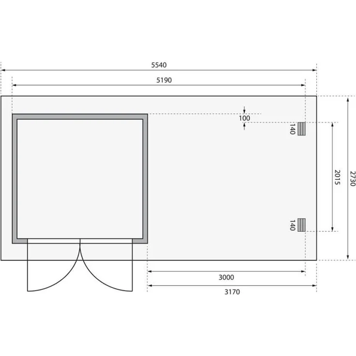 Gartenhaus Bastrup 2 - 519x237 cm mit Anbaudach 3,00 m mit Rückwand, 28 mm Holz naturbelassen – Bild 3