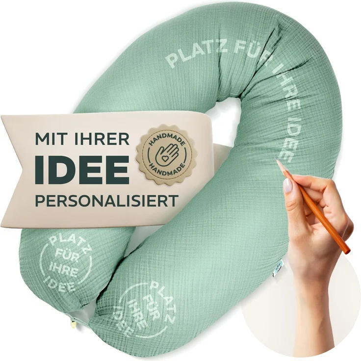 sei Design Stillkissenbezug Musselin personalisierbar – Bezug für Stillkissen 190x30 cm, Schwangerschafts- & Seitenschläferkissen, 100% Baumwolle, weich, atmungsaktiv, mit Reißverschluss, waschbar
