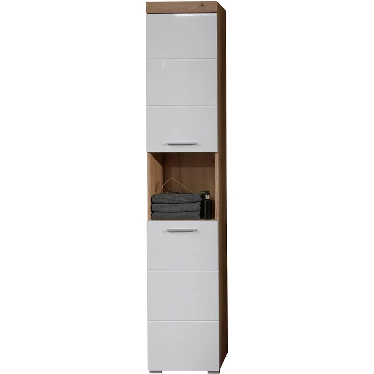 Trendteam 'Amanda' Hochschrank, Holz, Asteiche/Weiß Hochglanz, 190 x 31 x 37 cm – Bild 1