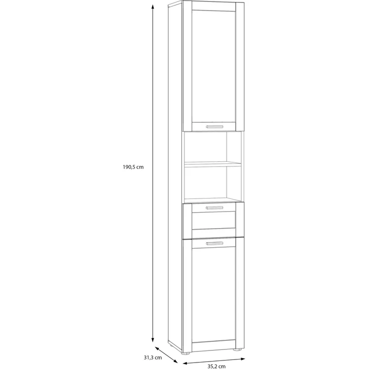 Seitenschrank >LOKKO< 2 Türen, 1 Schub, 2 Fächer, Weiss - 35,2x190,5x31,3cm (BxHxT) – Bild 6