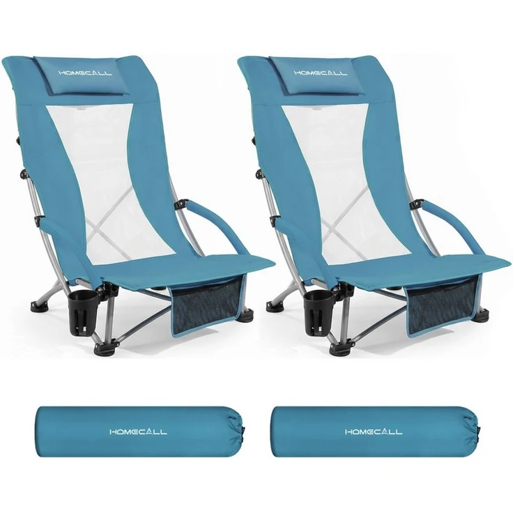 HOMECALL Klappstuhl Strandliegestuhl Klappbar leicht niedriger Strandstuhl Campingstuhl (2 St), Bequeme Rückenlehne, Gepolsterte Armlehnen, bis 180 kg – Bild 1