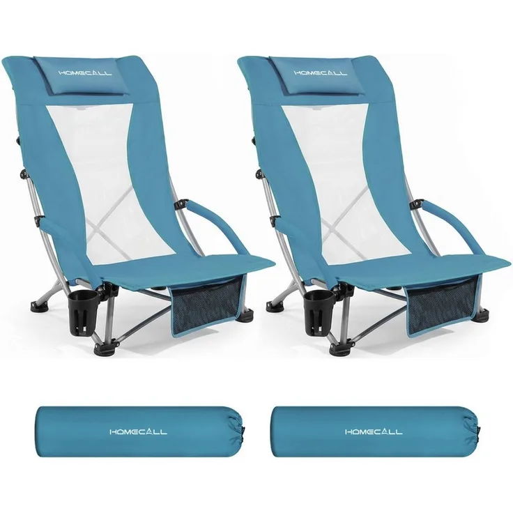 HOMECALL Klappstuhl Strandliegestuhl Klappbar leicht niedriger Strandstuhl Campingstuhl (2 St), Bequeme Rückenlehne, Gepolsterte Armlehnen, bis 180 kg