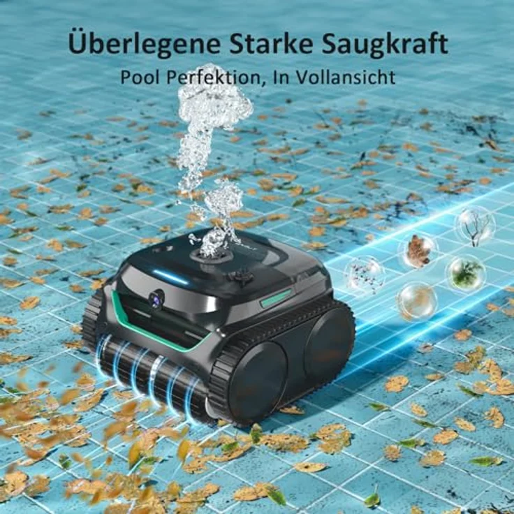 WYBOT C2 Vision AI, Kabelloser Poolroboter mit Akku, effiziente Zweischicht-Filterung und starke Absaugung für Pools bis 180 m² (Schwarz Grün) – Bild 3