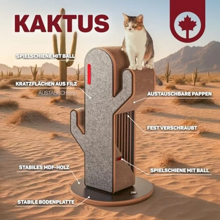 Canadian Cat Company Kratzbrett Kratzmöbel Kaktus, Kratzsäule, Kratzstamm, 45 x 45 x 80 cm – Bild 2