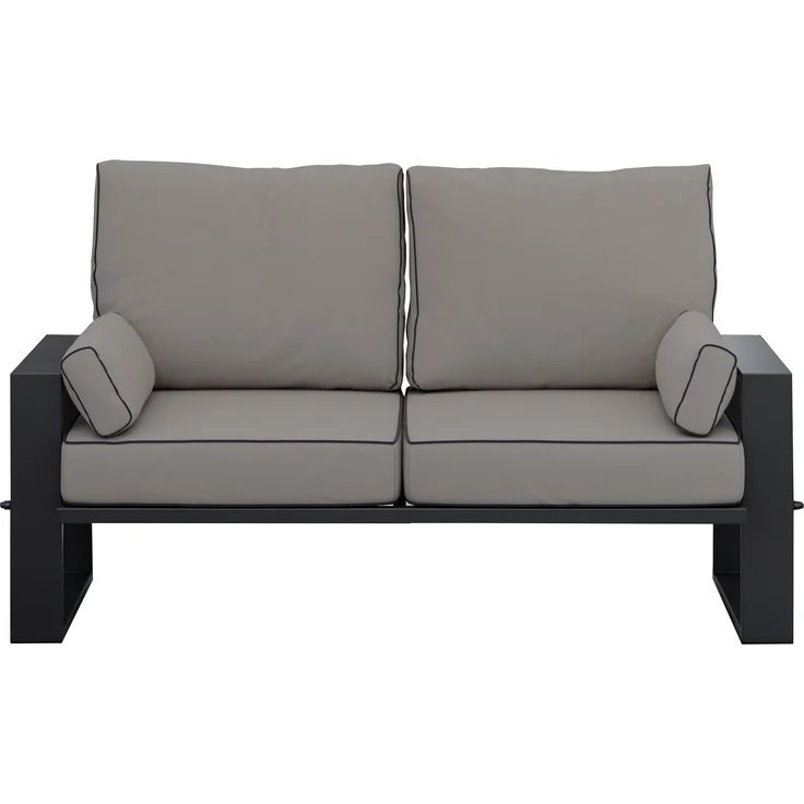Outdoor 2-Sitzer Gartensofa, schwarze Metallbeine, Gartensofa für die Terrasse - ELBA S2 - grau – Bild 7