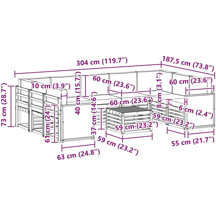 vidaXL Sofagarnituren Massivholz Akazie 3384853 – Bild 8