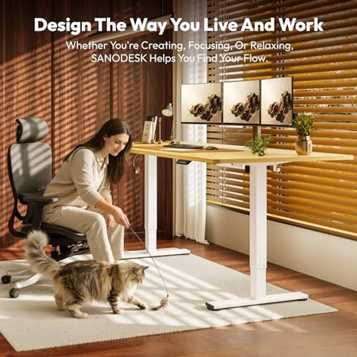 SANODESK Höhenverstellbarer Schreibtisch 200x80 cm Schreibtisch Höhenverstellbar Elektrisch Ergonomischer Steh-Sitz Tisch Computertisch für Heimbüro Homeoffice(ahorn) – Bild 3