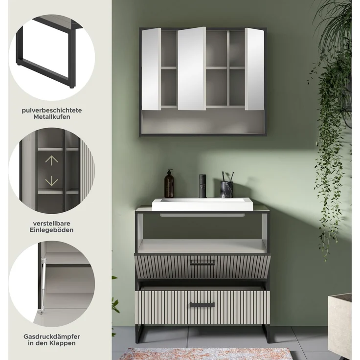 Badkombination (B/H/T: 80x192x48 cm) in Kaschmir Nachbildung – Bild 7