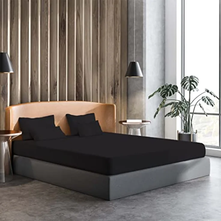 Amago - Spannbetttuch, 50 cm Steg, 100 prozent Baumwolle, 180x200 cm - Schwarz – Bild 3