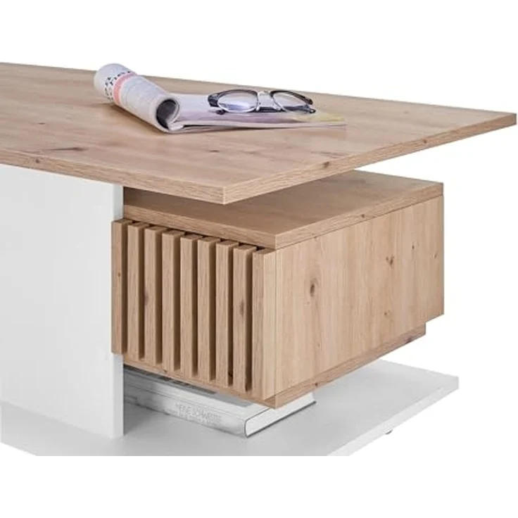 Stella Trading Ally Couchtisch auf Rollen in Artisan Eiche Optik, Weiß - Mobiler Sofatisch mit Schublade für Ihr Wohnzimmer - 110 x 44,5 x 60 cm (B/H/T) – Bild 7