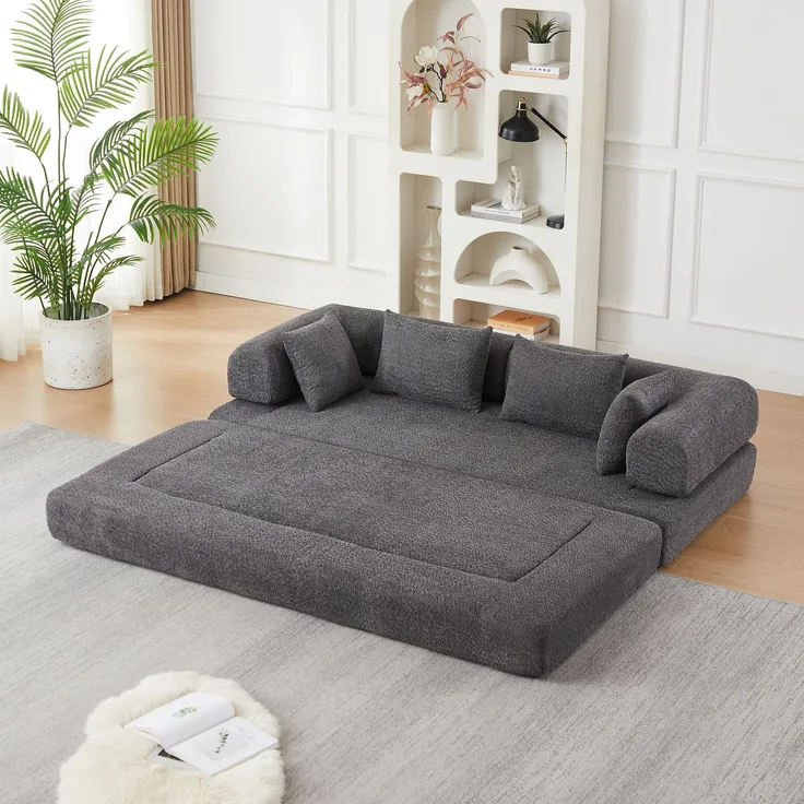 EINHOM 4-in-1 CHENILLE Stoff Schlafsofa mit verstellbarer Rückenlehne – 4 Aufbauformen, KEIN AUFBAU, rutschfestes Granulatdesign, schmutzabweisend & haustierfreundlich, inkl. 4 Kissen, modulares Sofa Bett fü