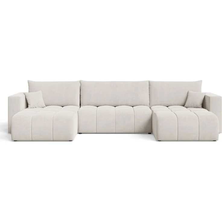 GRAINGOLD Ecksofa U-Form Neva U, Ecksofa mit Schlaffunktion, Bettkasten, mit losen Kissen, Velour-Stoff, Hellbeige – Bild 2