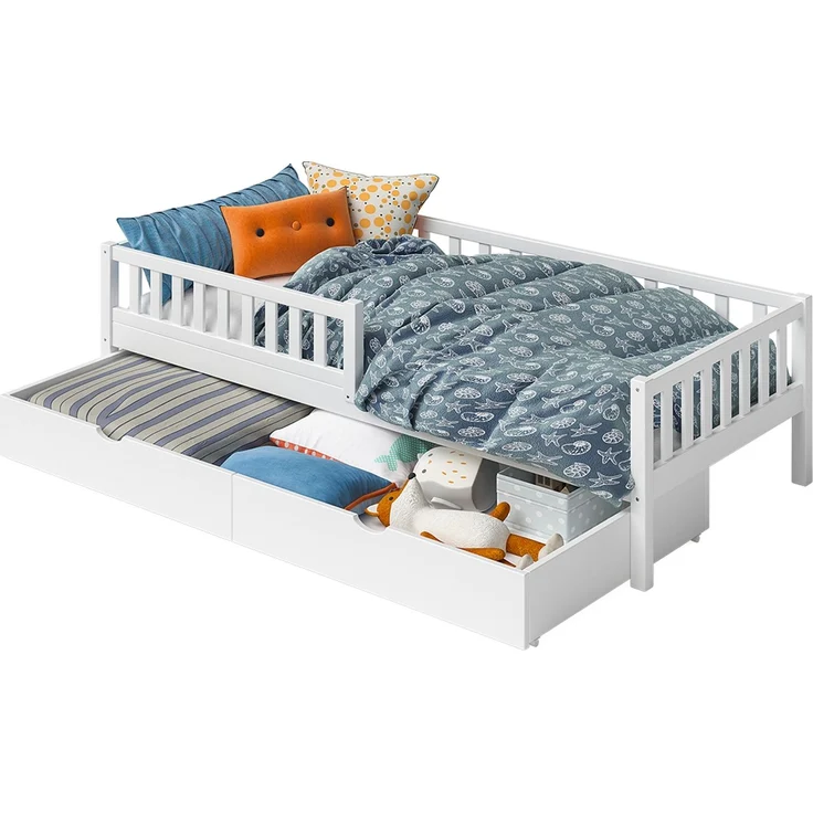 Bellabino 'Vils' Kinderbett 90x200 cm mit großer Schublade, weiß, Kiefer Massivholz, Montessori Bett mit Stauraum, mit abnehmbarem Rausfallschutz und Lattenrost – Bild 12