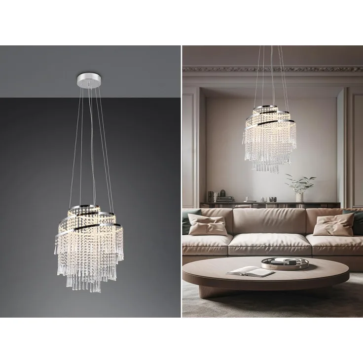 Großer LED Kronleuchter POMP mit Acryl Kristallbehang und Fernbedienung Ø 48cm