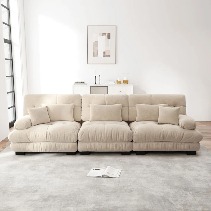 3-Sitzer Modulares Ecksofa mit Tiefensitz,80% Chenille Schlafsofa Komfortabel Gepolstert für Wohnzimmer Apartment Studio Büro,Chenille,Hellbraun, – Bild 1