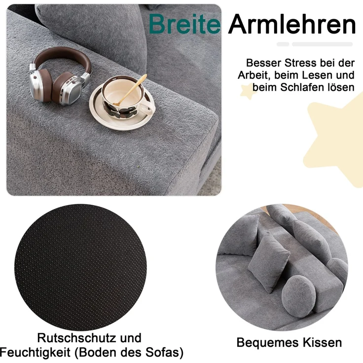 ZUBALIYA Modulares Sofa mit Chenille - Bezug, mit breiten Armlehnen, modular aufgebaut, mit Schaumstoffpolsterung – Bild 5