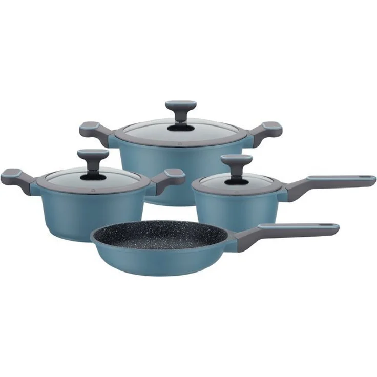 GSW Topf-Set Blue Granit, Aluminiumguss (Set, 7-tlg, Kochtopf 20/24 cm, 1 Stielkasserolle 16 cm, 1 Bratpfanne 24 cm), Induktion – Bild 4