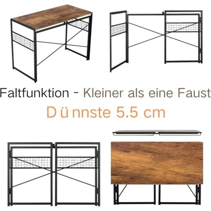 FurnitureR Campingtisch faltbar 100x50cm - Outdoor Tisch mit Haken & Stahlrahmen, 5,5cm flach, rostfrei, 50kg für Wohnmobil, Van (Braun Holzoptik) – Bild 5