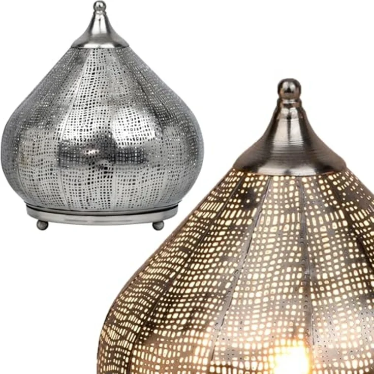 Marrakesch Orient & Mediterran Interior Nachttischlampe Orientalische Deko Tischlampe Nachttischlampe Lampe Jamiel Silber, Leuchtmittel nicht im Lieferumfang enthalten, Handarbeit – Bild 7