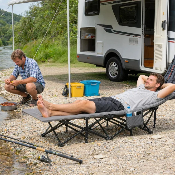 Sekey Feldbett Klappbar Gartenliege mit Matratze Campingbett bis 200 kg, Gästebett Faltbar Campingliege – Bild 3