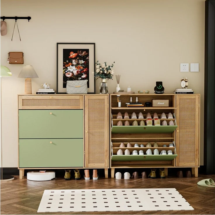 UEV Schuhschrank mit 2 Klappen & 2 Fächern, 24cm tief, verstellbare Trennwände & Ablage (Schuhschrank mit Kippschutz) moderne Schuhkommode, Schuhkipper für verschiedene Schuhtypen – Bild 4