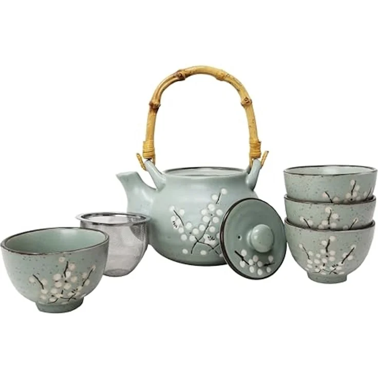 MystiCalls Teeservice Japanisches Tee Set für 4 Personen zartem Kirschblüten Design (4-tlg), 4 Personen, Keramik, Spülmaschinenfest und hitzebeständig – Bild 2
