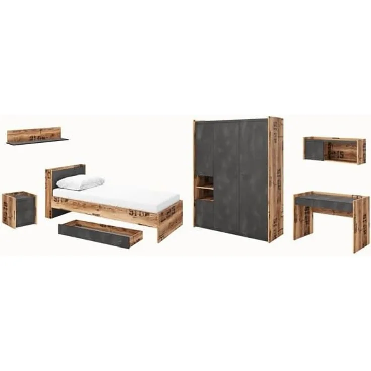 Jugendzimmer-Set Fargo 7-teilig Canyon Alpine Spruce Raw Steel