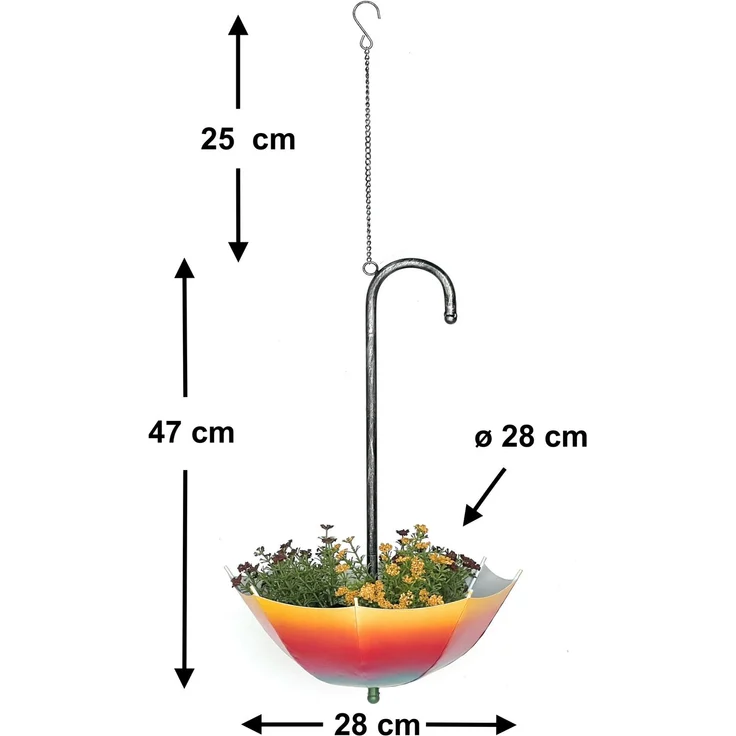DanDiBo Blumenampel Metall Hängeampel mit Topf Innen Außen Regenschirm Hängepflanzen 72 cm 96258 L Pflanzenhänger Blumenhänger Topfhänger Blumen – Bild 2