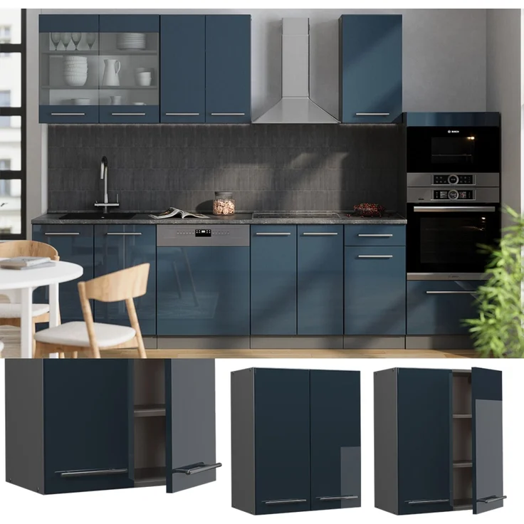 Hängeschrank Fame-Line Dunkelblau Hochglanz 60 cm Vicco – Bild 2