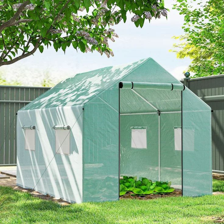 Wohnora-2 x 3 m, 6 m² Tunnelgewächshaus mit Rolltor, 4 Fenstern – Verzinkter Stahl, hochdichtes PE, grün,H 2000cm x T 1510cm x B 3000cm