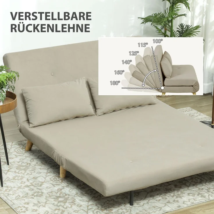 HOMCOM 2-Sitzer Sofa mit Bettfunktion, verstellbare Rückenlehne, bis 250 kg belastbar, Beige, 130 x 78 x 79 cm – Bild 5