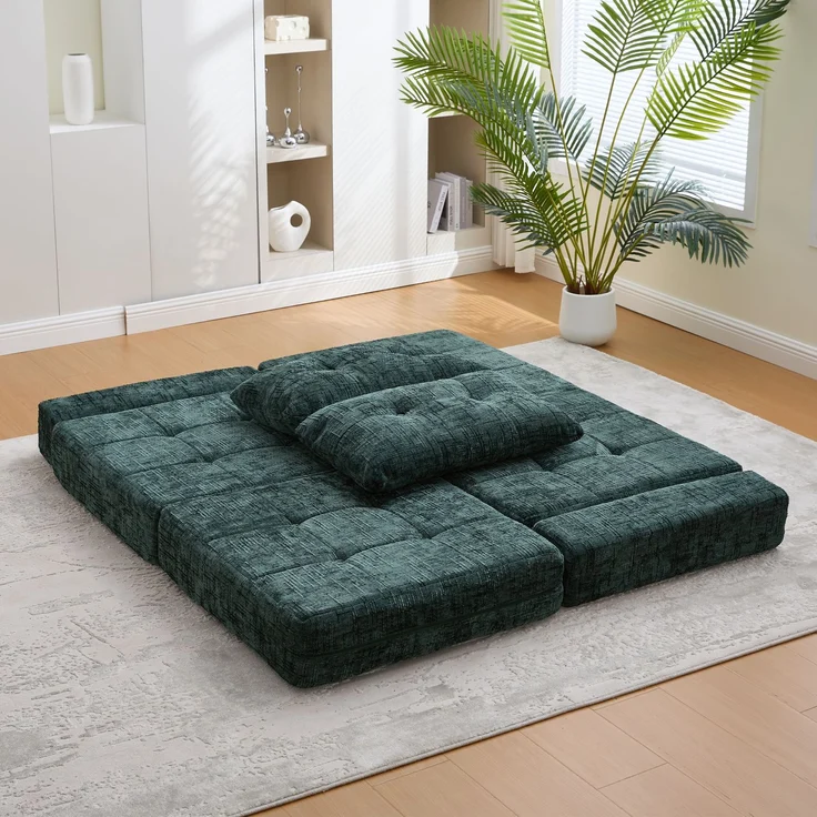 Klappsofa Bett mit Kopf- & Lendenkissen, multifunktionales Schlafsofa, 2-in-1 Faltsofa mit hochdichtem Schaumstoff,Smaragd – Bild 6