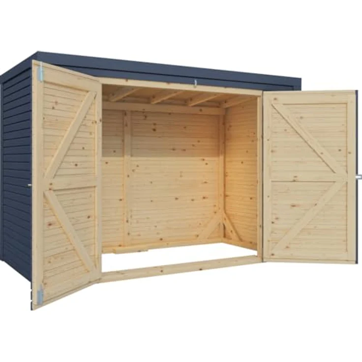 Bertilo Geräteschrank, 103 x 207 x 143 cm, anthrazitgrau, aus nordischer Fichte, für Gartenutensilien und Fahrräder – Bild 6