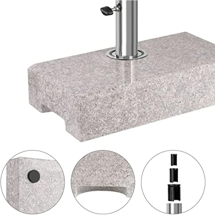 Sekey Granit Sonnenschirmständer mit Edelstahlrohr, Hochwertiger halb-Sockel, für Schirmstöcke bis 22-38 mm, Balkonschirmständer 25KG Grau – Bild 6