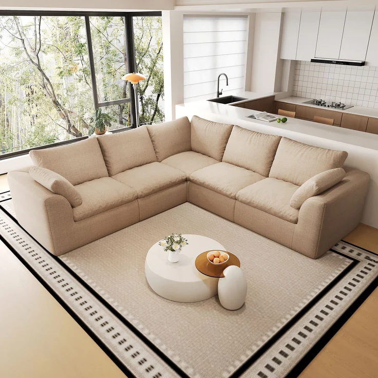 5-Sitzer Sofa, B 245 x T 245 x H 83 cm, mit Leinenbezug in Khaki – Bild 2