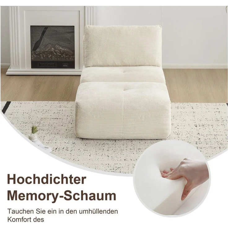 Leawin Sofa Gemütlicher Lounge Sessel mit Hocker, Cordstoff, ohne Montage, Mit Schaumstoff gepolstert, bequem für Wohn- & Schlafzimmer – Bild 3