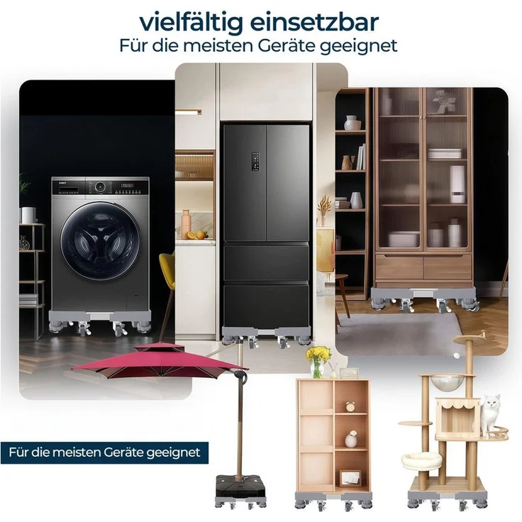 PFCTART Waschmaschinenuntergestell Waschmaschine Untergestell mit Rollen – 300 kg, verstellbar, Zubehör für Waschmaschine, Kühlschrank & Trockner – Inkl. einstellbarer Füße, Geräte Sockel mit Bremsrollen & Vibrationsschutz, Mobile Waschmaschine – Bild 2