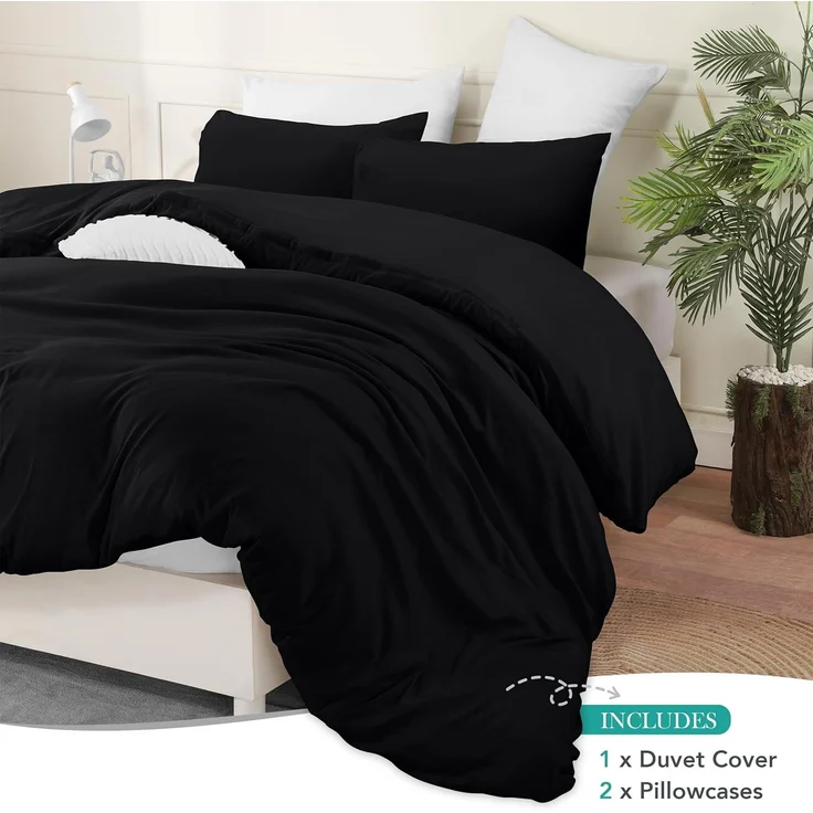 Utopia Bedding Bettbezug-Set mit Kissenbezügen – 3-teiliges Bettbezug-Set mit Reißverschluss – 1 Bettbezug mit 2 Kissenbezügen – Weiches, gebürstetes Mikrofaser (Queen, Schwarz) – Bild 3