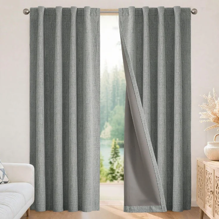 Joydeco Verdunkelungsvorhänge, 160 cm lang, 2 Paneele, Burg, natürliche Verdunkelungsvorhänge aus Leinen, für Schlafzimmer, Wohnzimmer, Verdunkelungsvorhang, wärmeisoliert, mit Schlaufen auf der