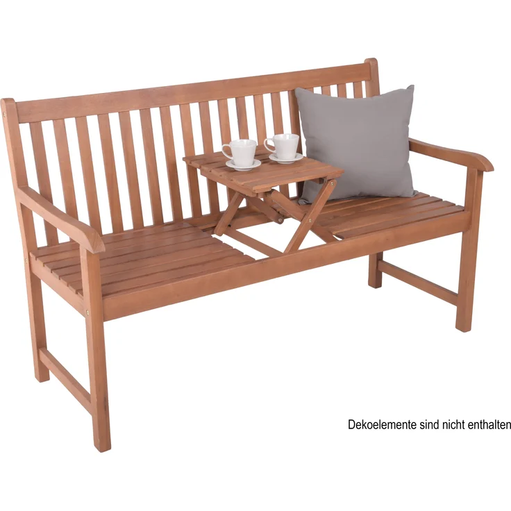Gartenbank TURIN hochklappbarer Tisch - 142cm Breit, Eukalyptus, Natur, 65 x 142 x 89 cm | Terrassenbank Wetterfest Sitzbank Outdoor Bank – Bild 3