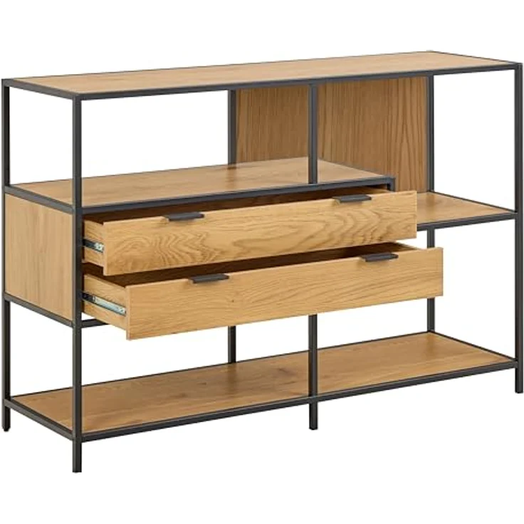 XXXL Xxxl Regal aus Holzwerkstoff, Natur/Schwarz, 2 Schubladen, 77x114x35 cm, Standregal für Wohnzimmer – Bild 5