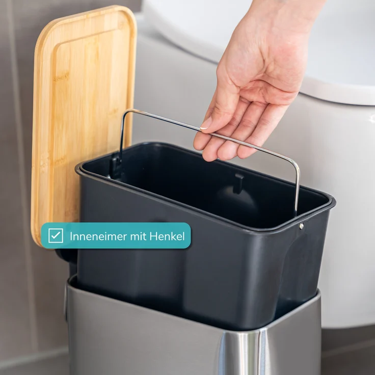 bremermann Kosmetikeimer mit Bambus-Deckel, Bad-Mülleimer mit Soft-Close, 5 l – Bild 4