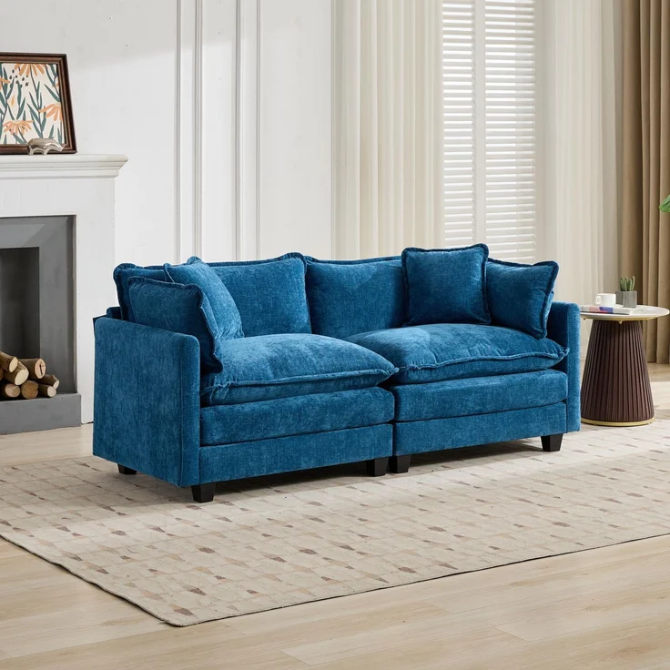 ZUBALIYA Sofa mit LED - Beleuchtung, mit Chenille - Bezug, mit Cordbezug, modular aufgebaut, aus Chenille, für Wohnzimmer und Apartments – Bild 1