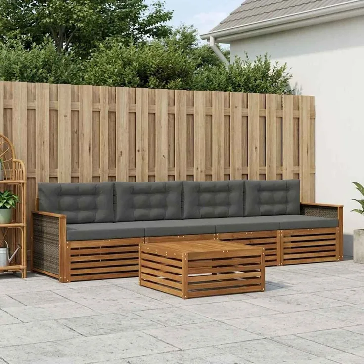vidaXL Outdoor-Sofagarnitur 5 stk. 4-Sitzer Natur und Anthrazit 3382990