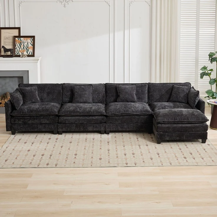 ZUBALIYA Sofa mit LED - Beleuchtung, mit Chenille - Bezug, mit Cordbezug, modular aufgebaut, aus Chenille, für Wohnzimmer und Apartments – Bild 7