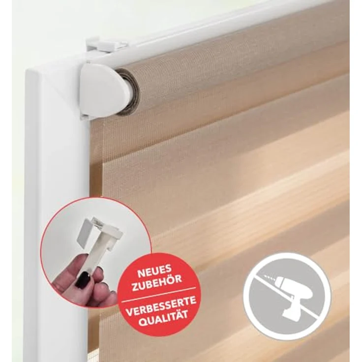 Lichtblick Sonnenschutzsysteme GmbH Doppelrollo Kopenhagen 90 cm x 220 cm (BxL) Taupe modernes Duo Rollo; Klemm- und schraubbar; Lichtdurchlässig und blickdicht – Bild 6