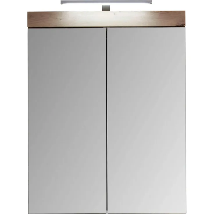 trendteam smart living Badezimmer Spiegelschrank Spiegel Amanda, 60 x 77 x 17 cm in Asteiche / Weiß Hochglanz mit viel Stauraum inklusive Beleuchtung