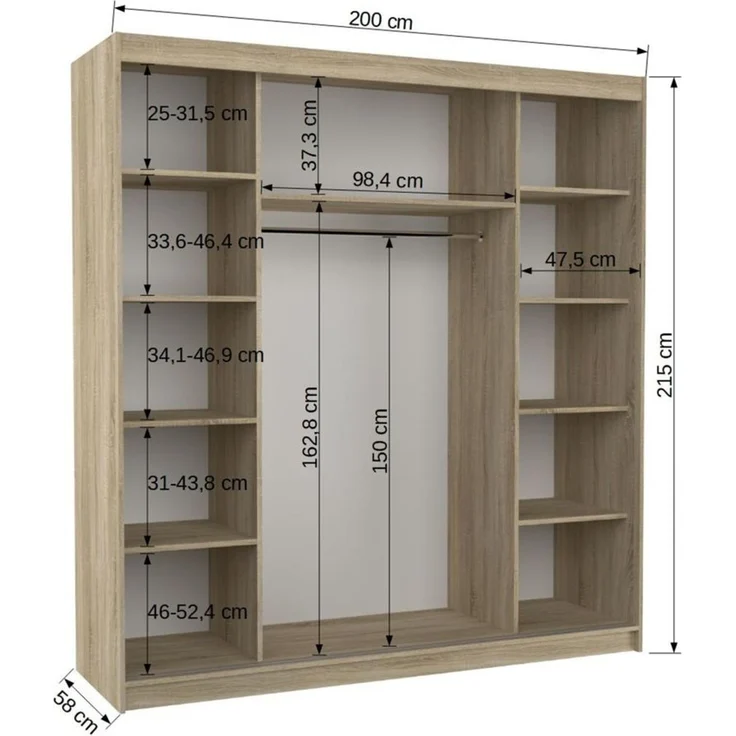 Schiebetürenschrank Schrank VISBY in Weiß- Sonoma Eiche 200x215x58 cm – Bild 3