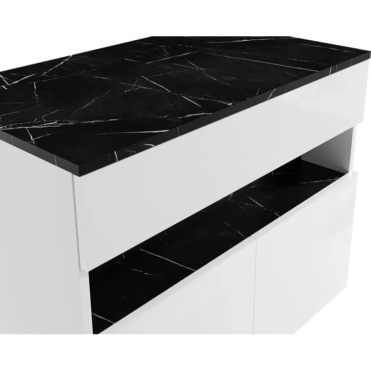 Vente-unique - POGEZA Waschbeckenmöbel Holz, Platte SchwarzWeiß - B 46 cm x H 60 cm x L 80 cm – Bild 5